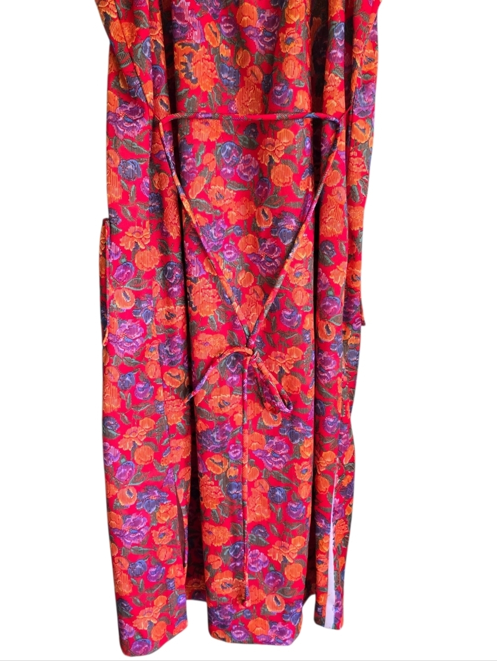 Vintage 1970s Sears Floral Psychedelic Pinafore Apron Dress Red Orange 16.5 - Picture 8 of 14